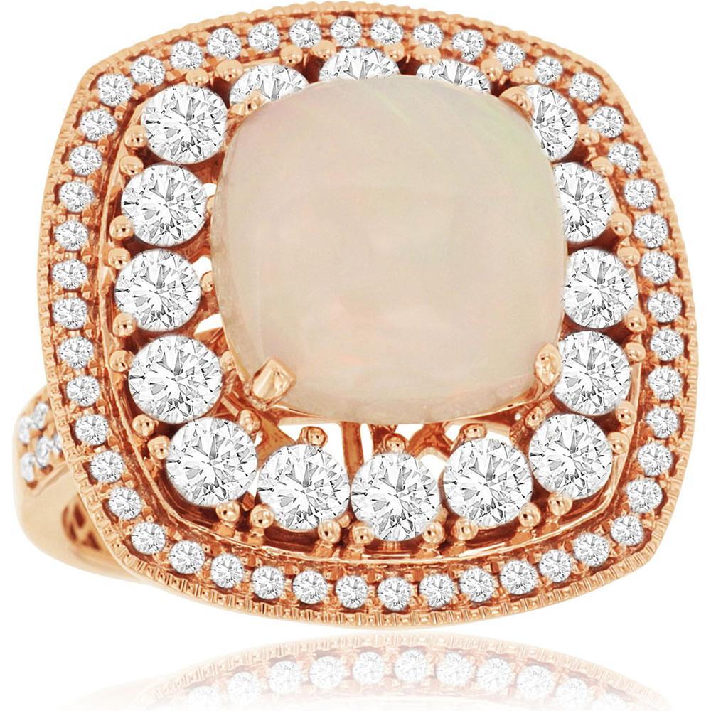 Royal 14K Rose Gold Opal & Diamond Ring - Captivating Cushion Cut Beauty