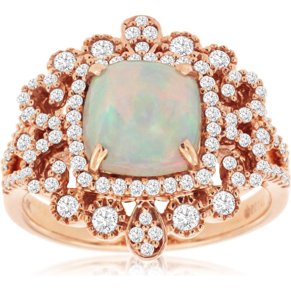 Royal 14K Rose Gold Opal & Diamond Ring - Enchantment Blossom