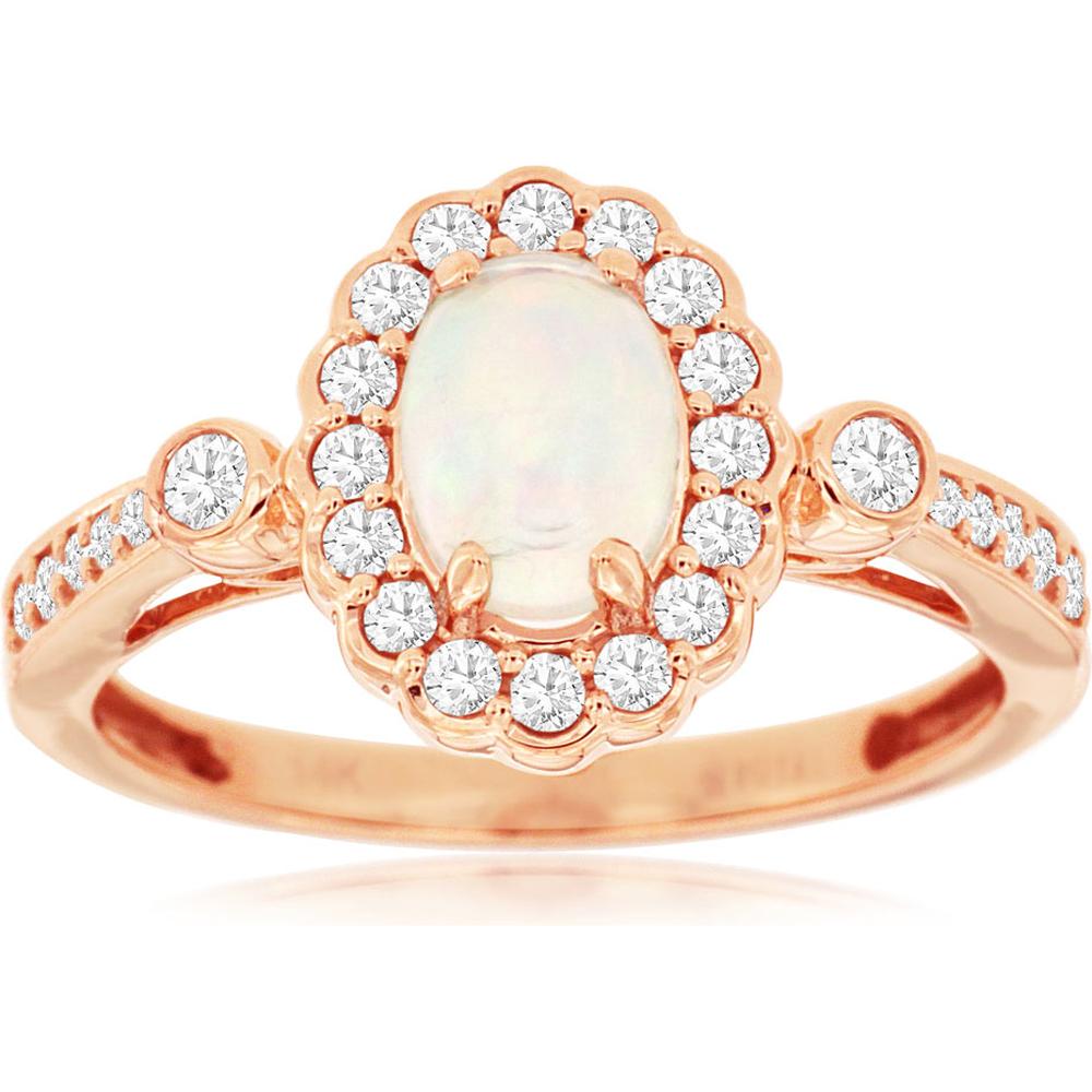 Royal 14K Rose Gold Opal & Diamond Ring - Ethereal Magic in Oval Cut