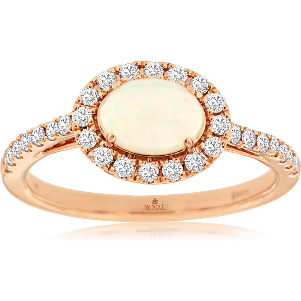 Royal 14K Rose Gold Opal & Diamond Ring - Radiant Beauty in Rose Gold