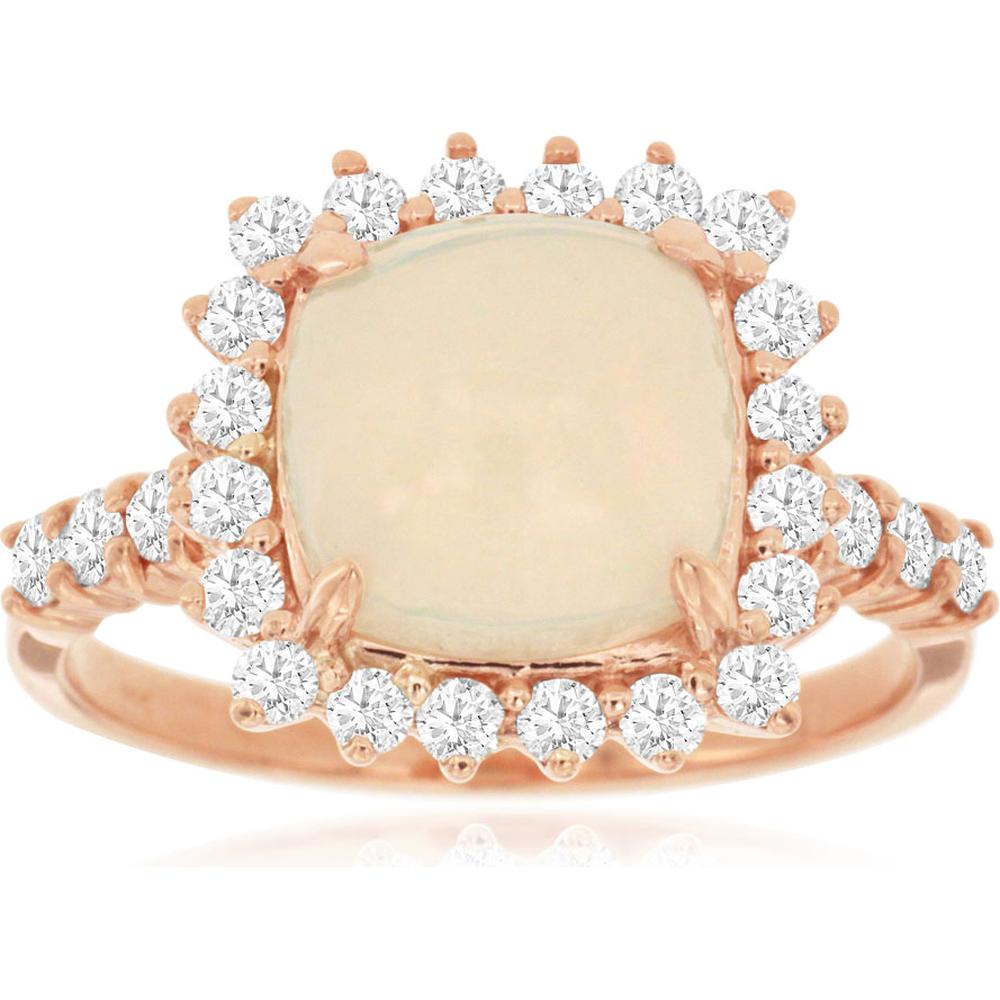 Royal 14K Rose Gold Opal & Diamond Ring with Cushion Cut Opal - 2.35 Carats Total Carat Weight