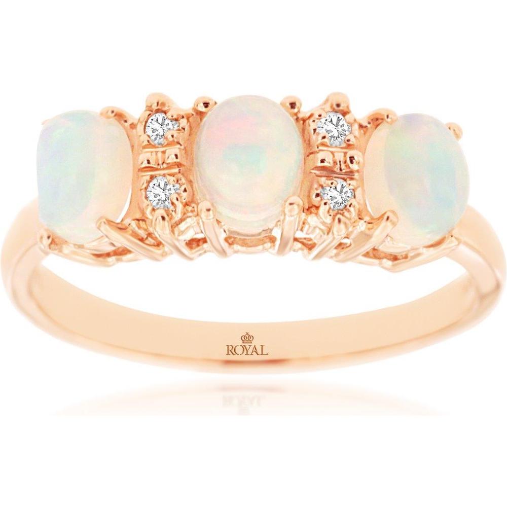 Royal 14K Rose Gold Opal & Diamond Ring with Oval Opals - 0.60 Carats Total Opal Weight, 0.06 Carats Total Diamond Weight