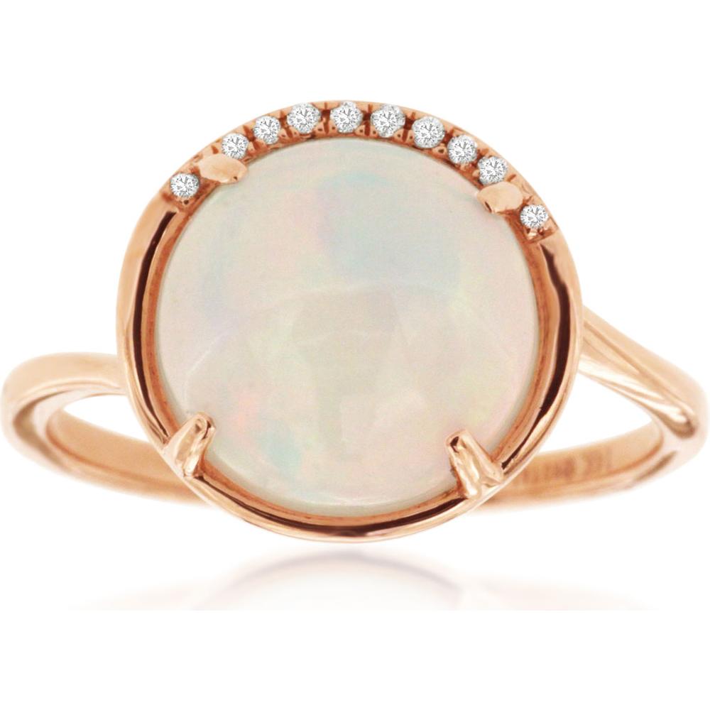 Royal 14K Rose Gold Opal and Diamond Ring with Round Opal - 3.20 Carats Total Gem Weight