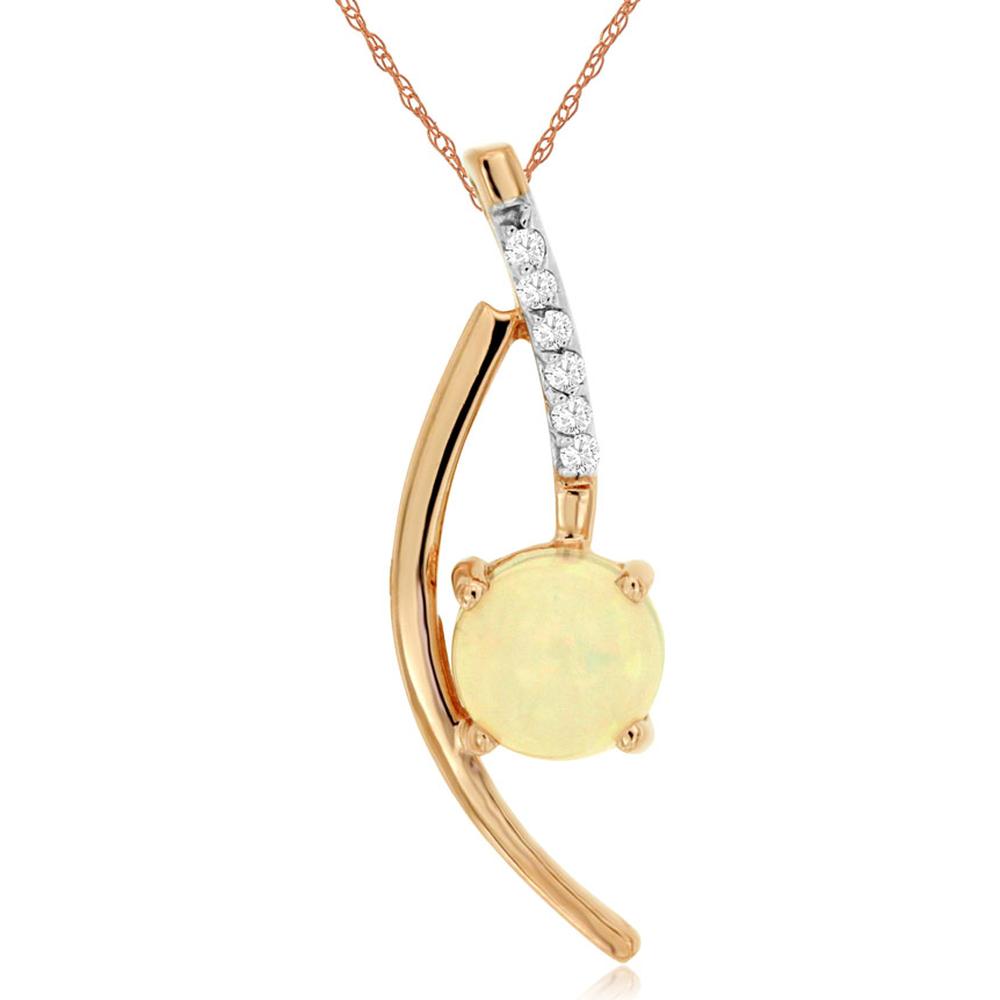 Royal 14K Rose Gold Opal Pendant with Diamond Accent - 0.85 Carats Opal, 0.05 Carats Diamond
