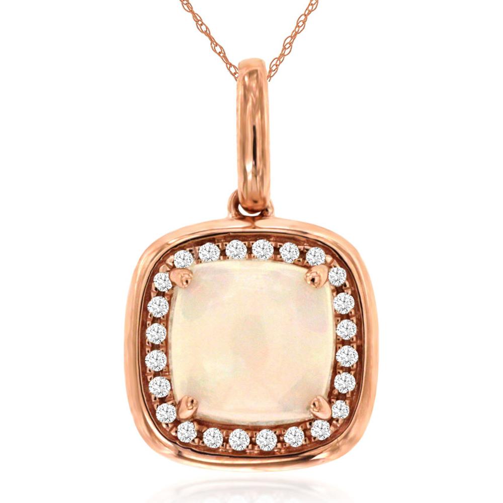 Royal 14K Rose Gold Opal Pendant with Diamond Halo - 0.08 Carats Total Diamond Weight