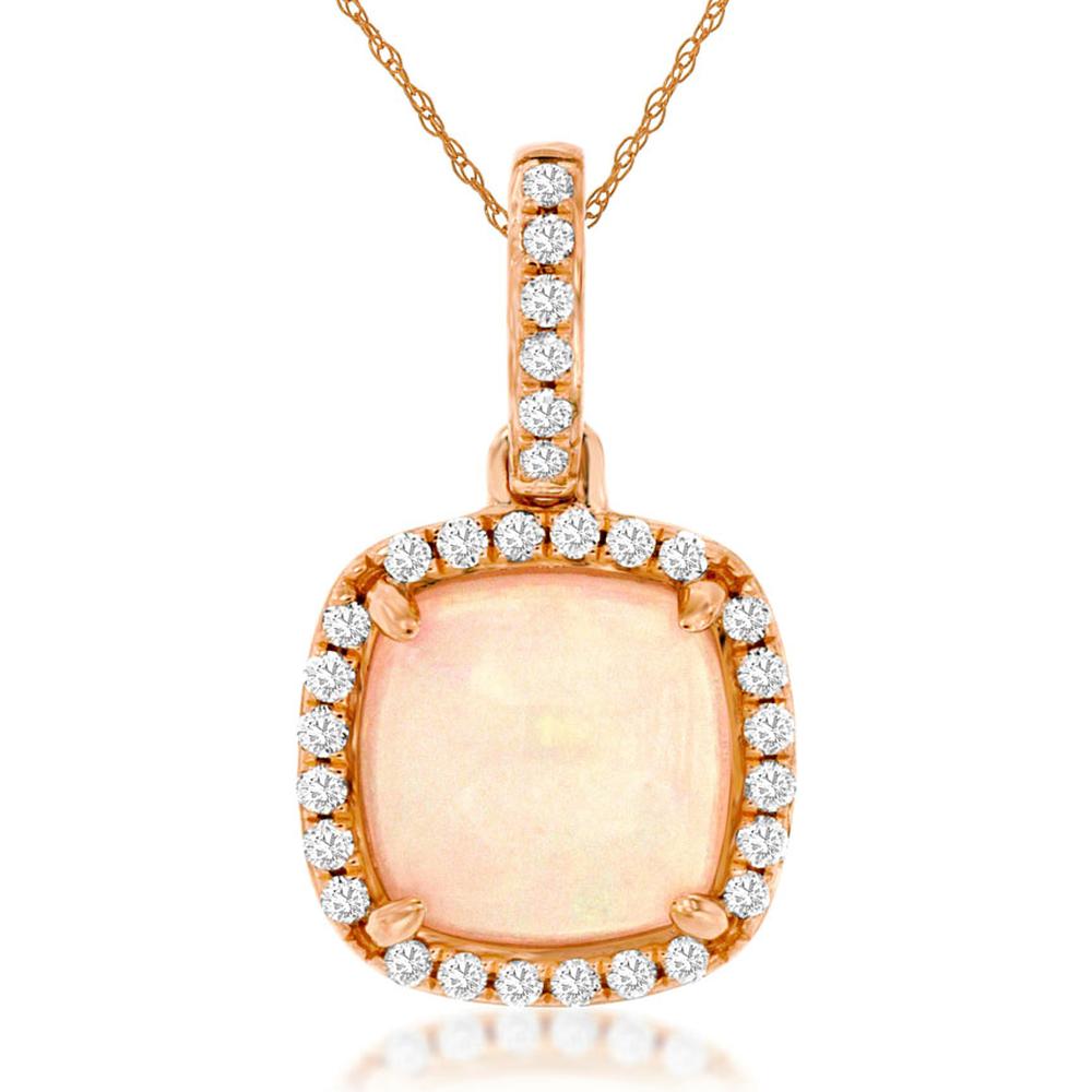 Royal 14K Rose Gold Opal Pendant with Diamond Halo - 0.90 Carats Opal, 0.12 Carats Diamond