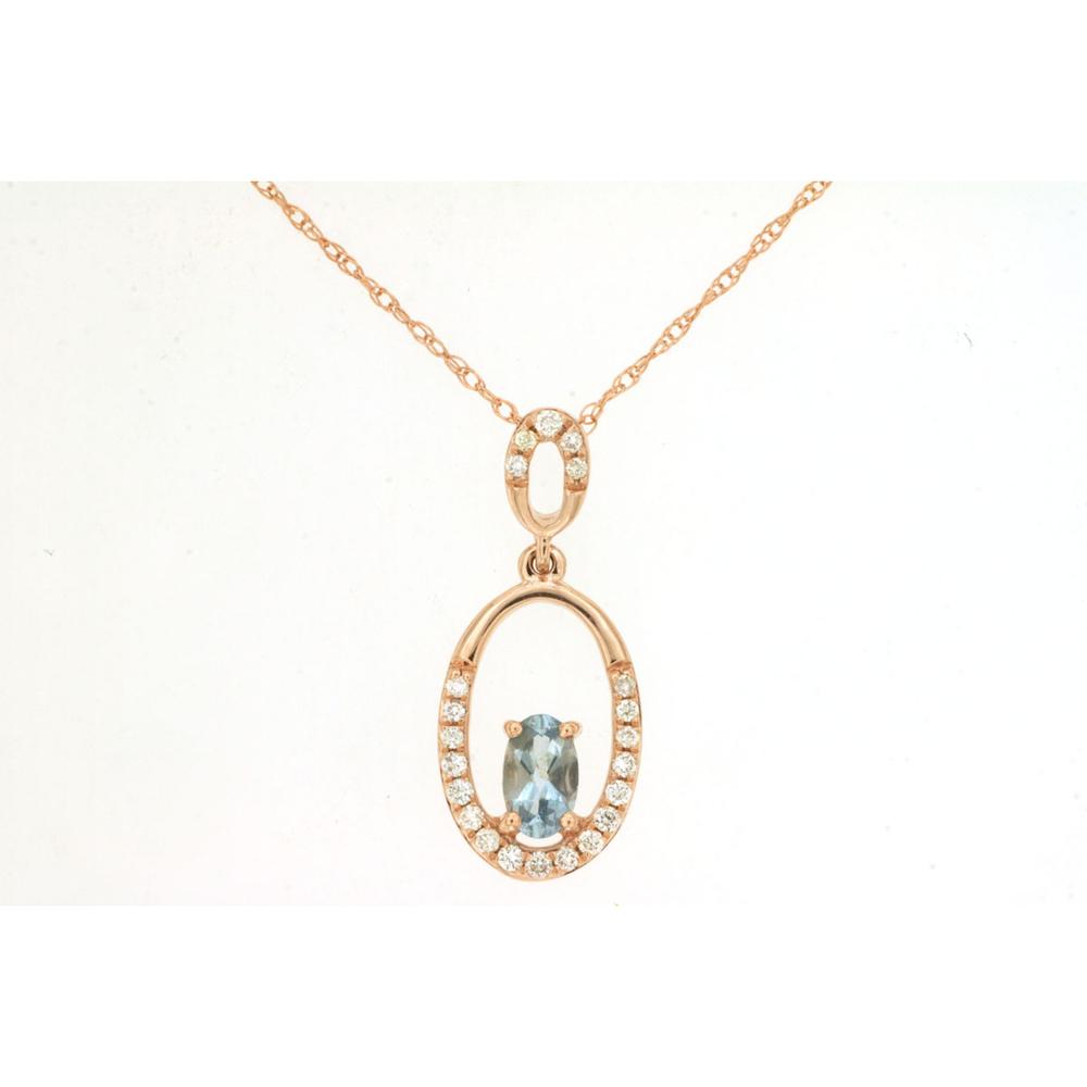 Royal 14K Rose Gold Oval Aquamarine and Diamond Pendant Necklace - 0.30 Carats Total Gem Weight