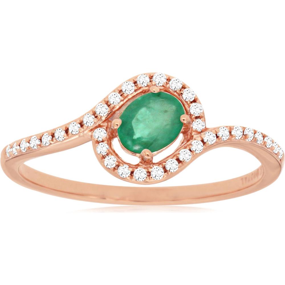 Royal 14K Rose Gold Oval Emerald and Diamond Ring - Exquisite Beauty