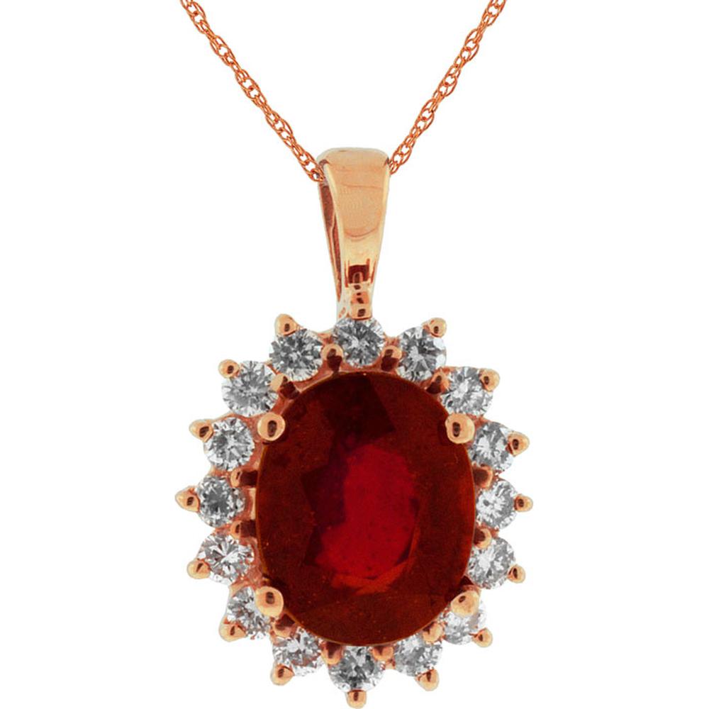 Royal 14K Rose Gold Oval Glass-Filled Ruby & Diamond Pendant - 4.30 Carats Total Weight