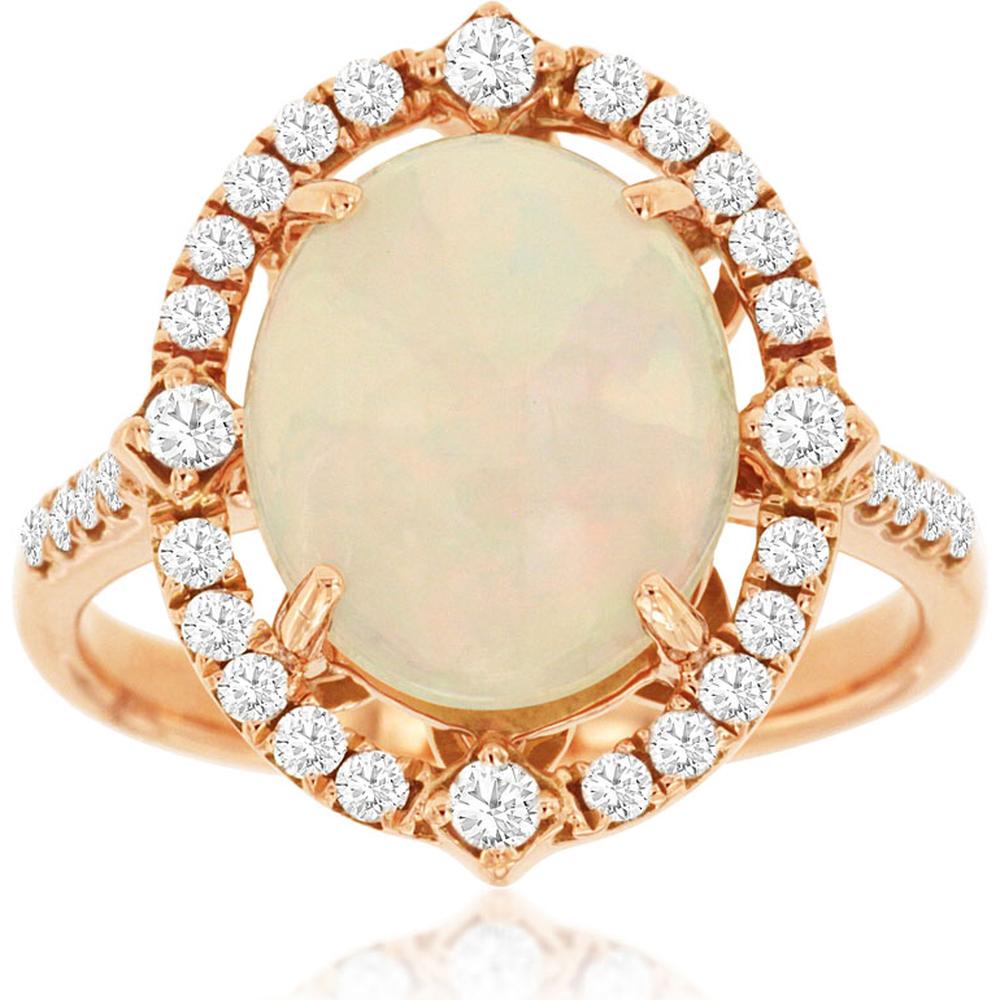 Royal 14K Rose Gold Oval Opal and Diamond Halo Ring - 3.33 Carat Total Weight