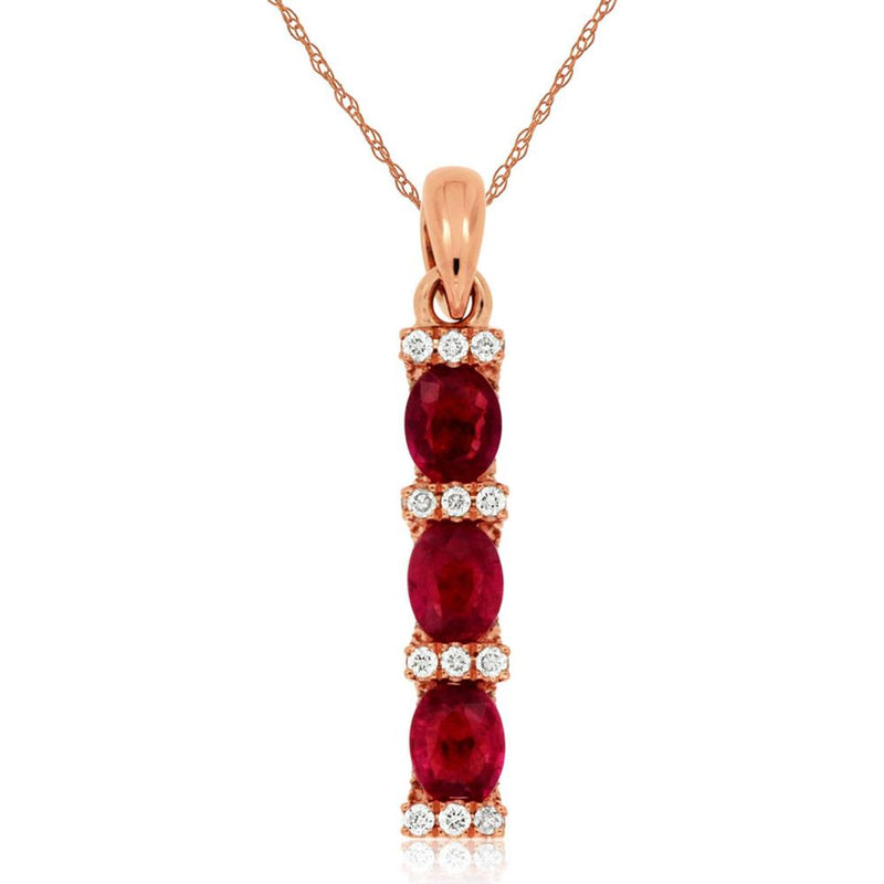 Royal 14K Rose Gold Oval Ruby & Diamond Pendant - 0.88 Carat Total Gem Weight