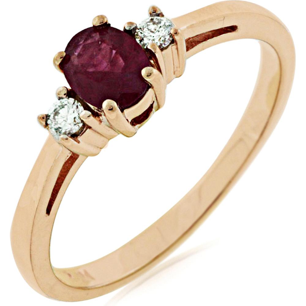 Royal 14K Rose Gold Oval Ruby & Diamond Ring - 0.45 Carat Ruby, 0.08 Carat Diamond