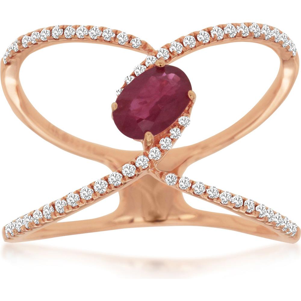 Royal 14K Rose Gold Oval Ruby & Diamond Ring - 0.55 Carat Ruby, 0.23 Carat Diamond Total Weight