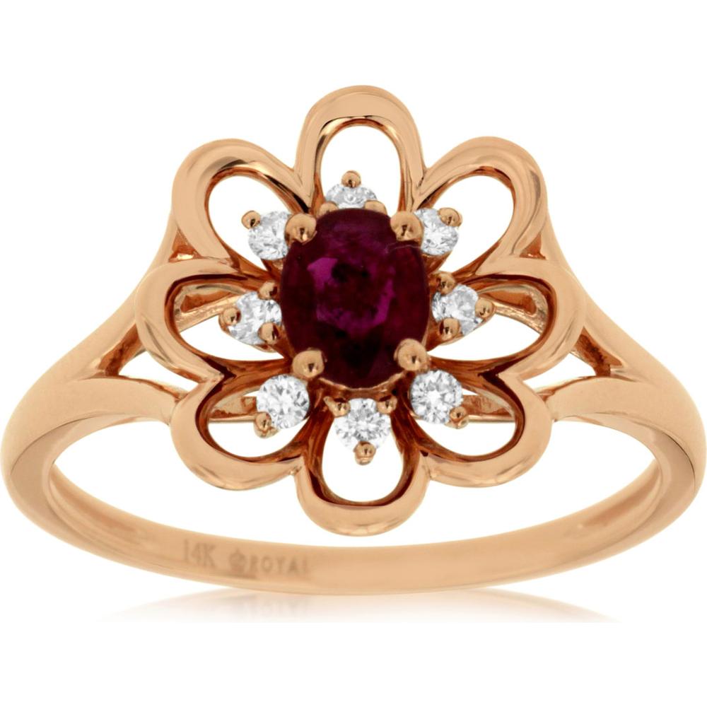 Royal 14K Rose Gold Oval Ruby & Diamond Ring - 0.62 Carat Total Gem Weight