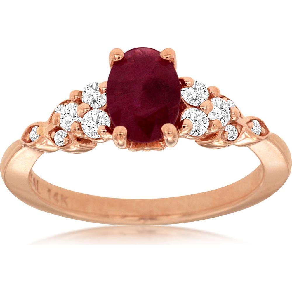 Royal 14K Rose Gold Oval Ruby & Diamond Ring - 1.15 Carat Total Gem Weight