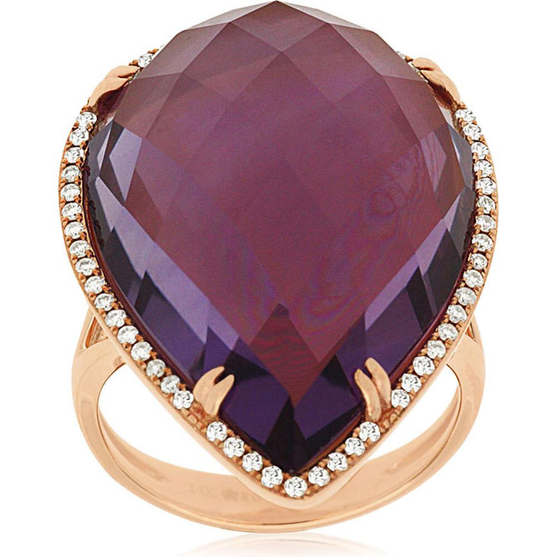 Royal 14K Rose Gold Pear Amethyst & Diamond Ring - 23.23 Carat Total Gem Weight