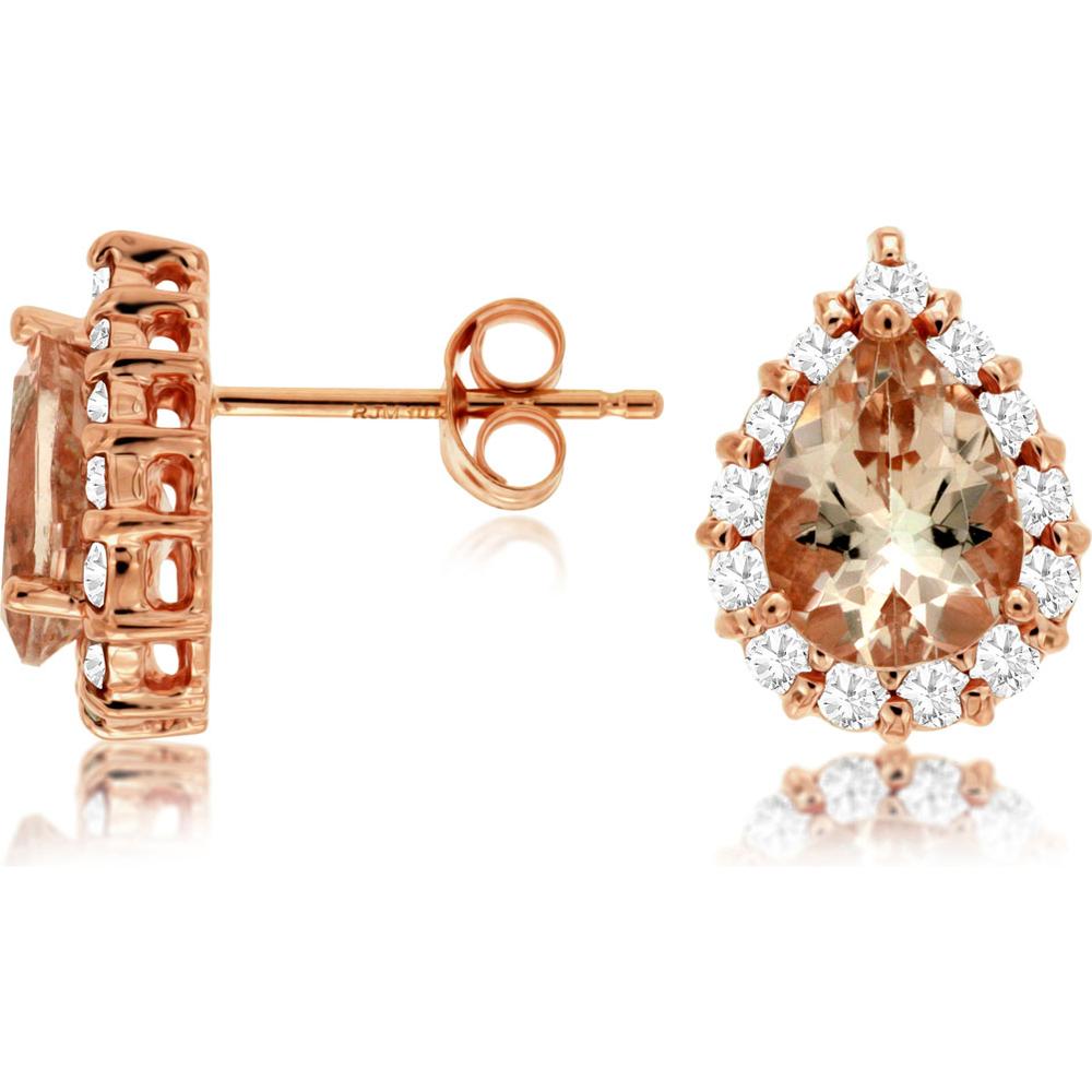 Royal 14K Rose Gold Pear Morganite & Diamond Halo Stud Earrings - 2.50 Carat Total Gem Weight