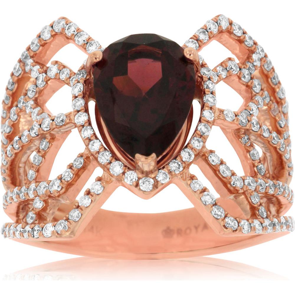 Royal 14K Rose Gold Pear Rhodolite & Diamond Ring - 2.89 Carat Total Gem Weight
