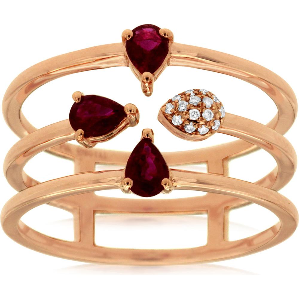 Royal 14K Rose Gold Pear Ruby & Diamond Ring - 0.46 Carat Ruby, 0.04 Carat Diamond Total