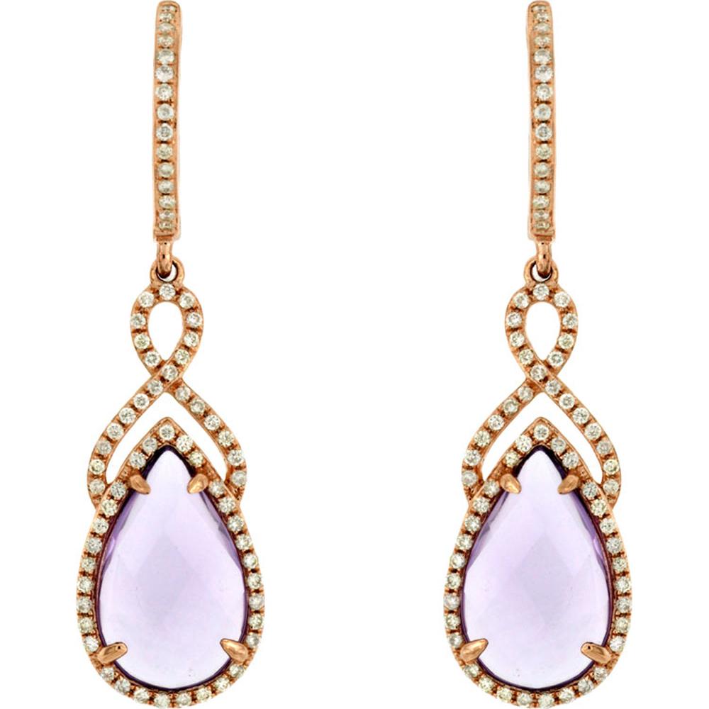 Royal 14K Rose Gold Pear-Shaped Amethyst and Diamond Earrings - 5.10 Carat Total Gem Weight