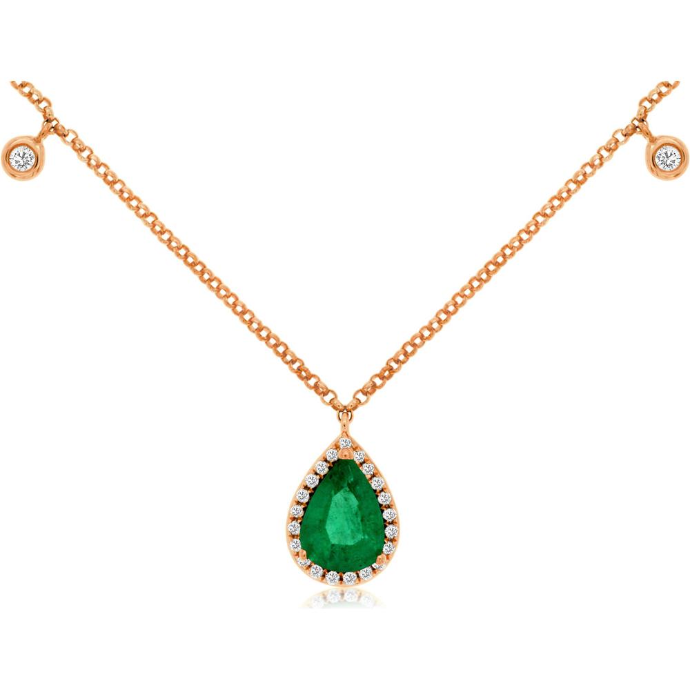 Royal 14K Rose Gold Pear-Shaped Emerald and Diamond Necklace - 0.68 Carat Emerald, 0.12 Carat Diamonds
