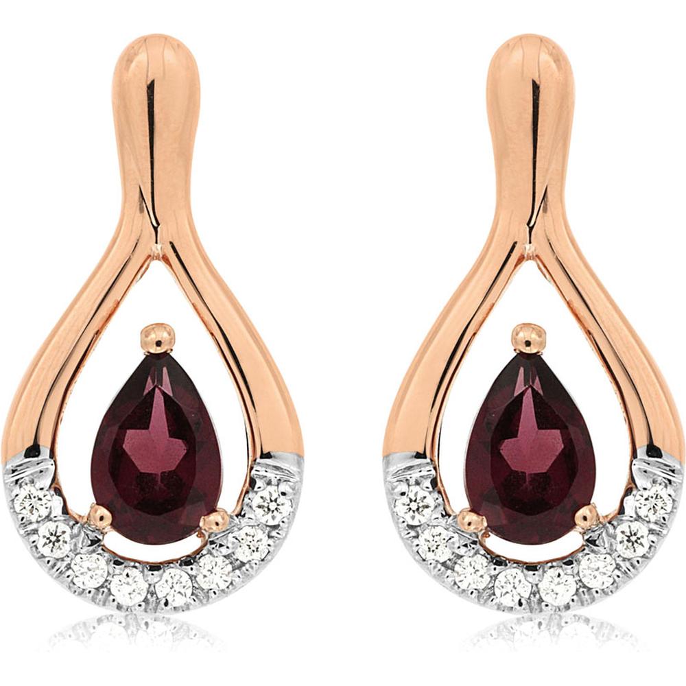Royal 14K Rose Gold Pear-Shaped Rhodolite & Diamond Earrings - 1.12 Carat Total Gem Weight