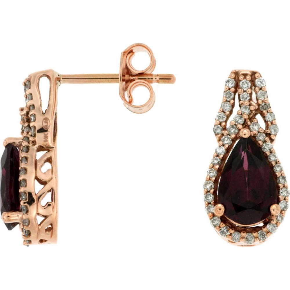 Royal 14K Rose Gold Pear-Shaped Rhodolite and Diamond Earrings - 2.25 Carat Total Gem Weight