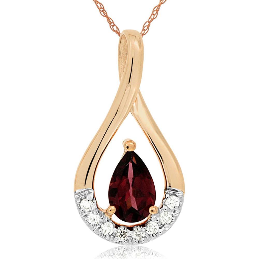 Royal 14K Rose Gold Pear-Shaped Rhodolite and Diamond Pendant - 0.56 Carat Total Gem Weight