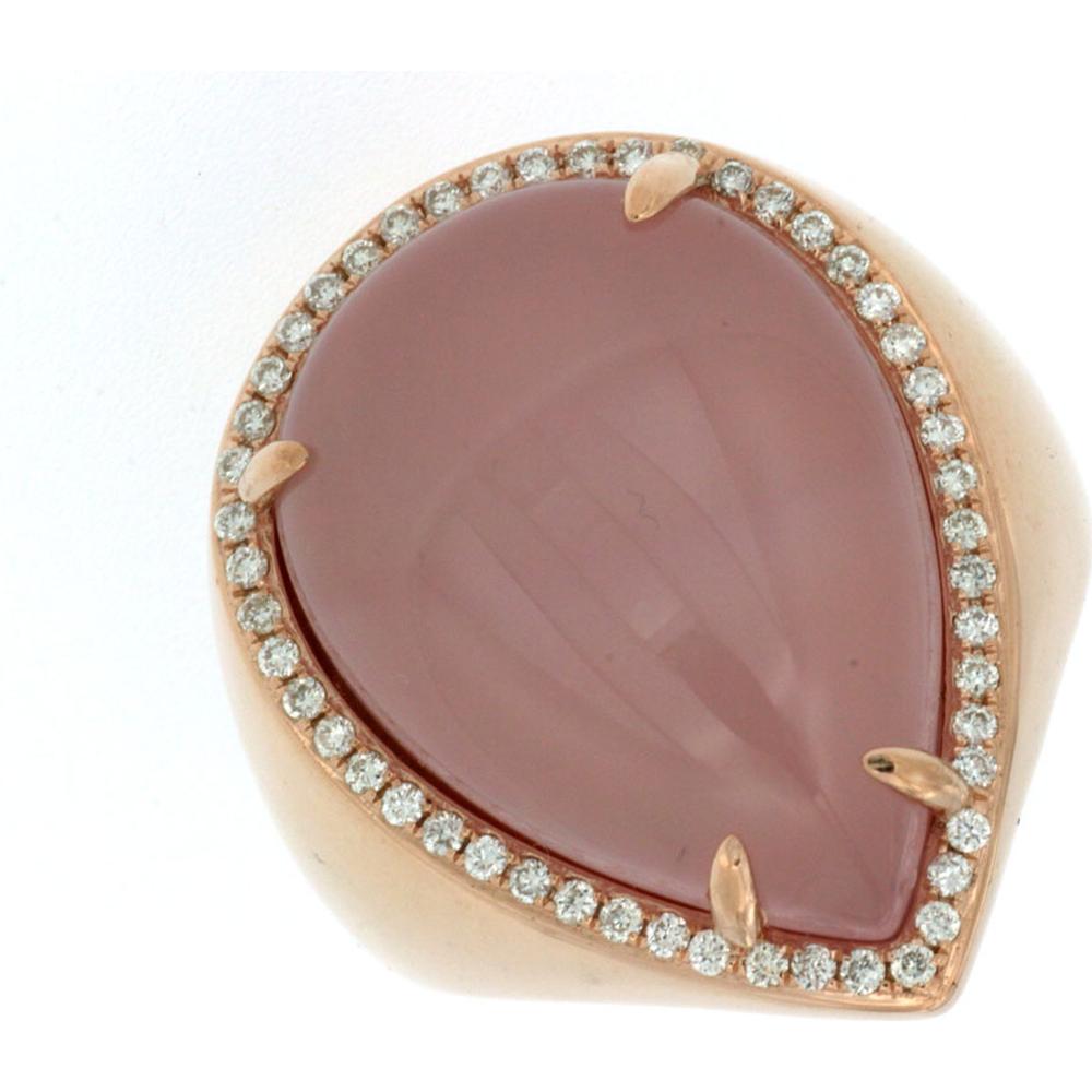 Royal 14K Rose Gold Pear-Shaped Rose Quartz Ring with Diamond Halo - 15.32 Carats Total Carat Weight