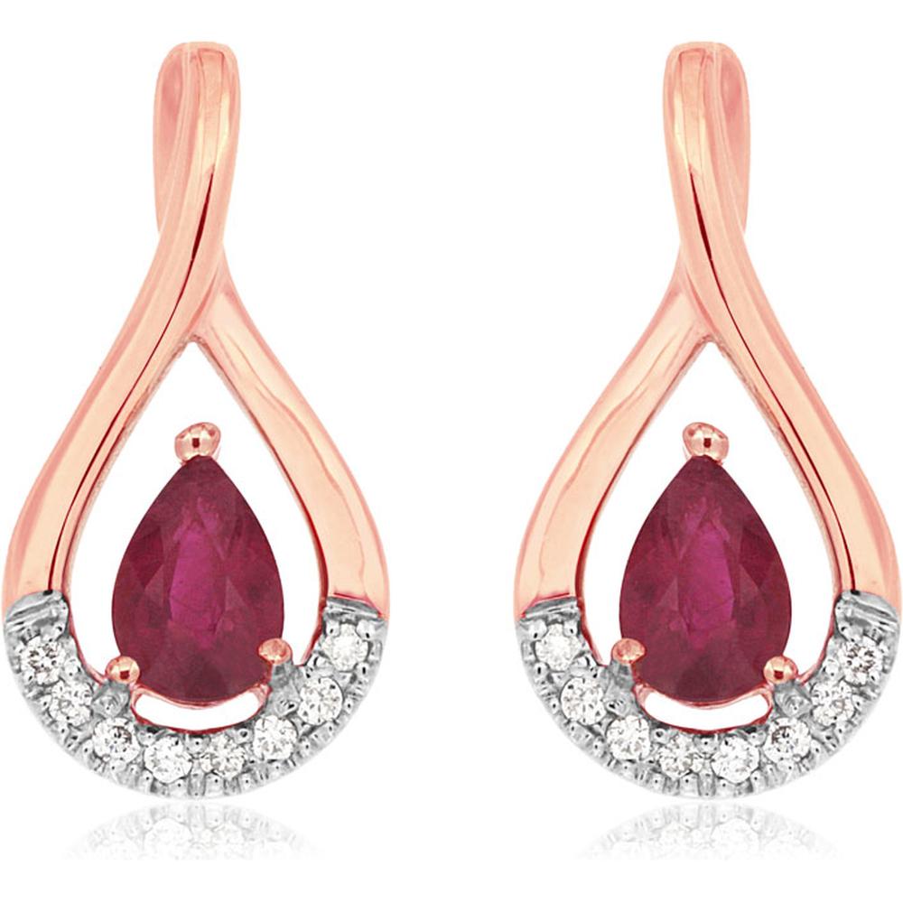 Royal 14K Rose Gold Pear-Shaped Ruby & Diamond Earrings - 1.02 Carat Total Gem Weight