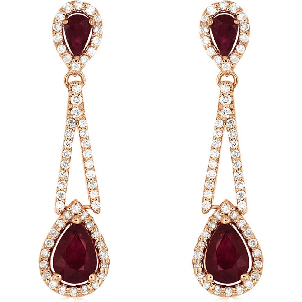 Royal 14K Rose Gold Pear-Shaped Ruby & Diamond Earrings - 2.66 Carat Total Gem Weight