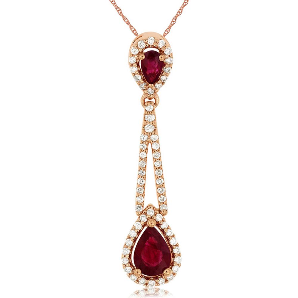 Royal 14K Rose Gold Pear-Shaped Ruby & Diamond Pendant - 1.32 Carat Total Gem Weight