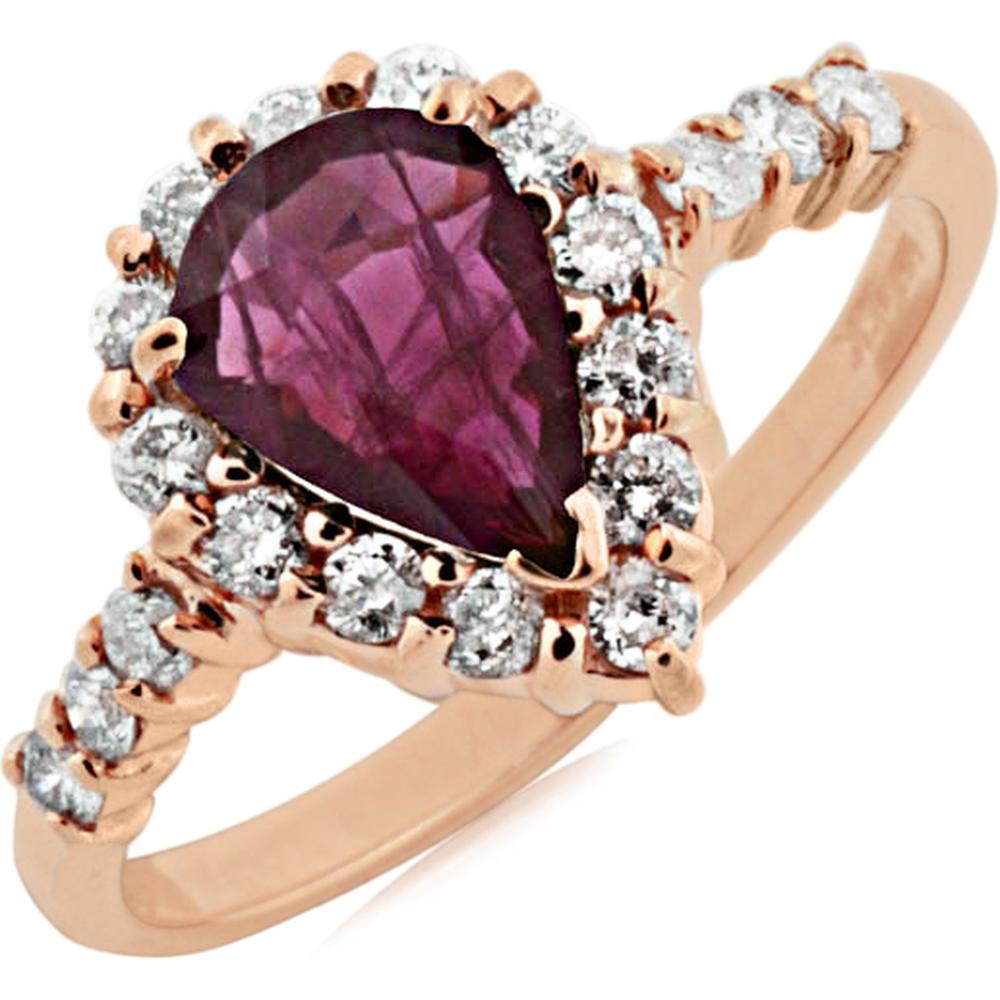 Royal 14K Rose Gold Pear-Shaped Ruby and Diamond Ring - 1.57 Total Carat Weight