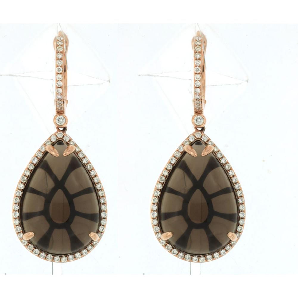Royal 14K Rose Gold Pear-shaped Smoky Quartz & Diamond Earrings - 25.20 Carat Total Gem Weight