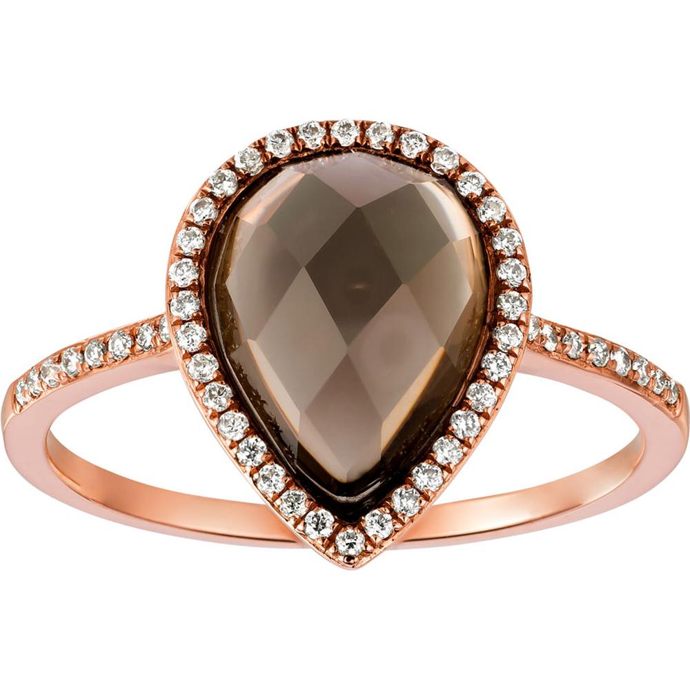 Royal 14K Rose Gold Pear-Shaped Smoky Quartz & Diamond Ring - 2.50 Carat Main Stone, 0.16 Carat Diamond Total Weight