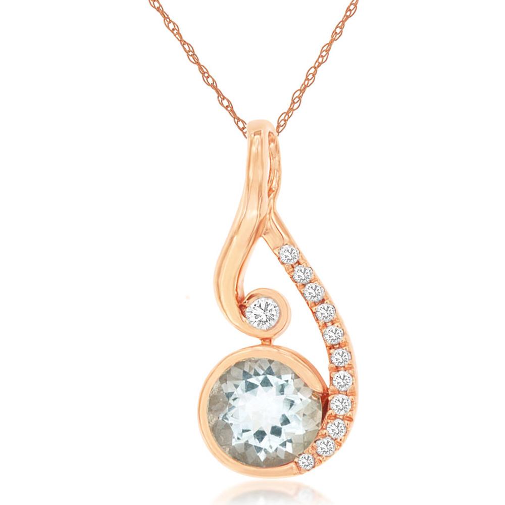 Royal 14K Rose Gold Pendant with 0.75 Carat Aquamarine and 0.08 Carat s Diamonds