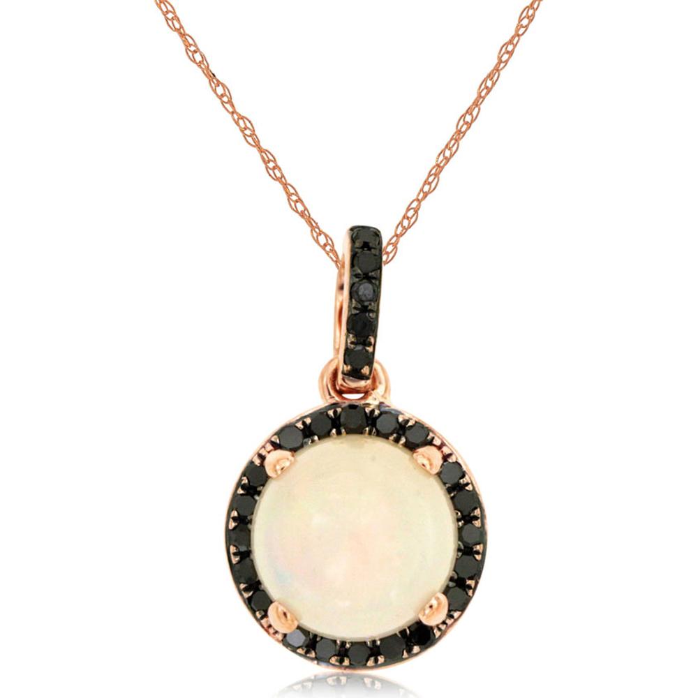 Royal 14K Rose Gold Pendant with 0.85 Carats Round Opal and 0.11 Carats Black Diamonds in Halo Setting