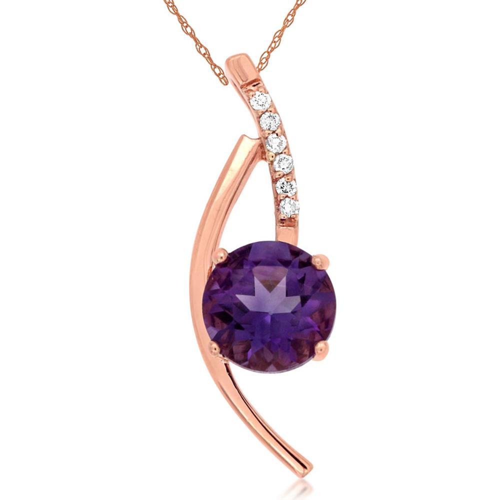 Royal 14K Rose Gold Pendant with 1.10 Carat Round Amethyst and 0.05 Carat Diamond Accents