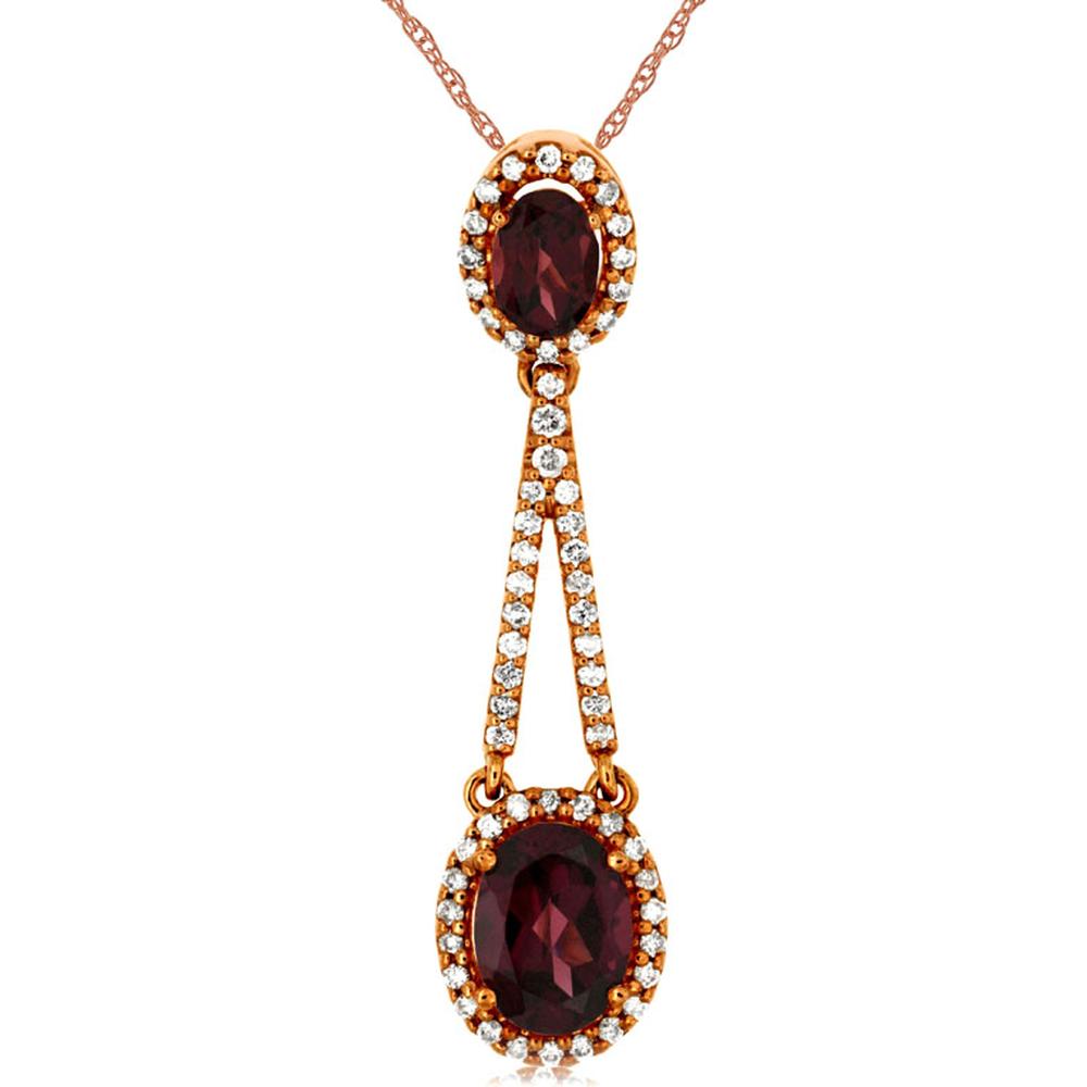 Royal 14K Rose Gold Pendant with 2.15 Carats Rhodolite and Diamond Halo - 0.32 Carats Diamond Accents