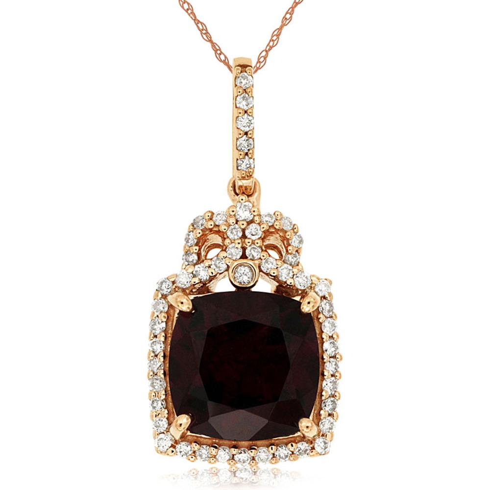 Royal 14K Rose Gold Pendant with Cushion-Cut Rhodolite and Diamond Halo - 2.85 Carats Total Gem Weight