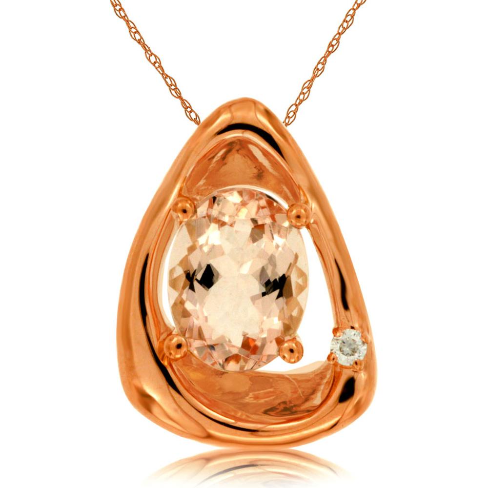 Royal 14K Rose Gold Pendant with Oval Morganite and Diamond - 1.57 Carats Total Gem Weight