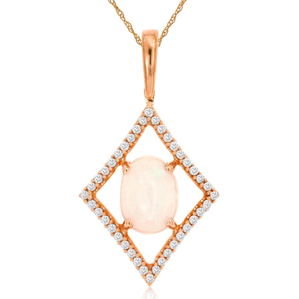 Royal 14K Rose Gold Pendant with Oval Opal and Diamond Halo - 1.05 Carat Total Gem Weight