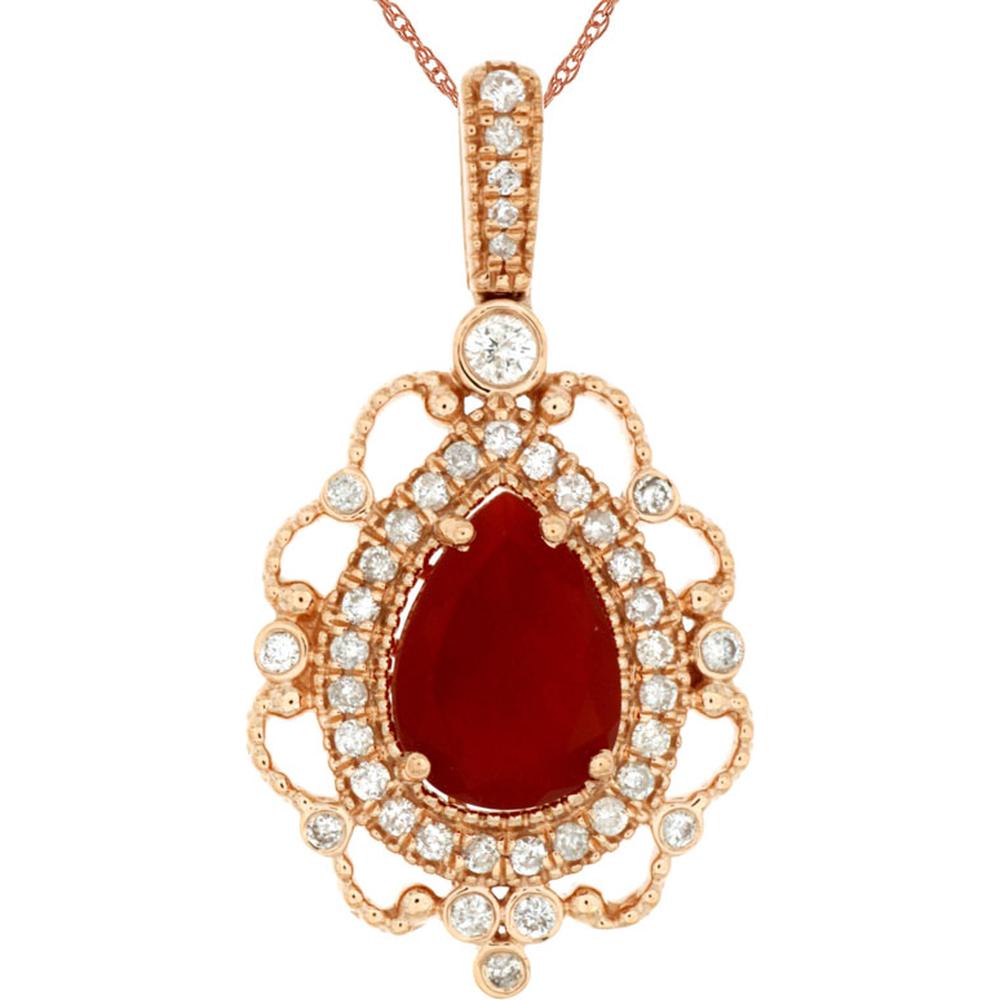 Royal 14K Rose Gold Pendant with Pear-Shaped 1.75 Carats Carnelian and 0.42 Carats Diamond Halo