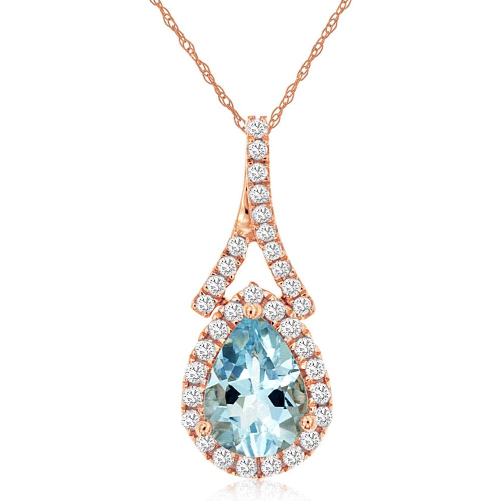 Royal 14K Rose Gold Pendant with Pear-Shaped Aquamarine and Round Diamonds - 0.80 Carat Total Gem Weight