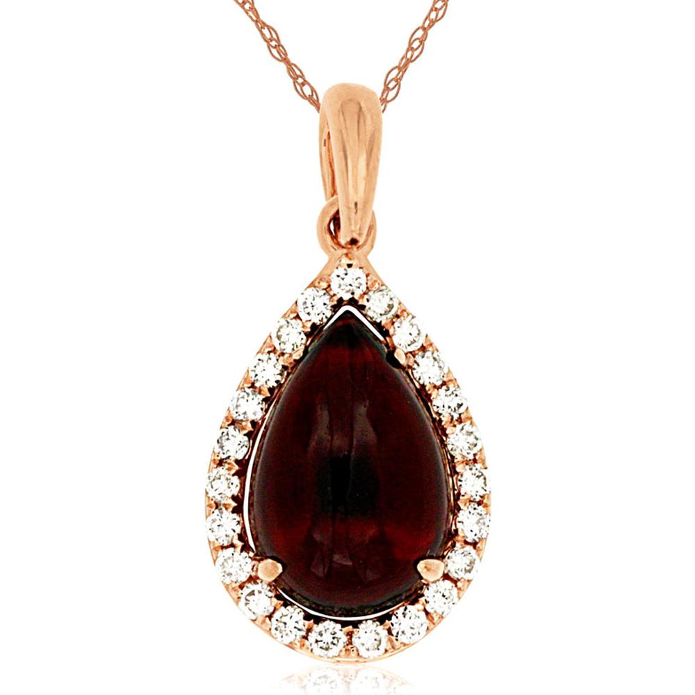 Royal 14K Rose Gold Pendant with Pear-Shaped Garnet and Diamond Halo - 2.14 Carat Total Gem Weight