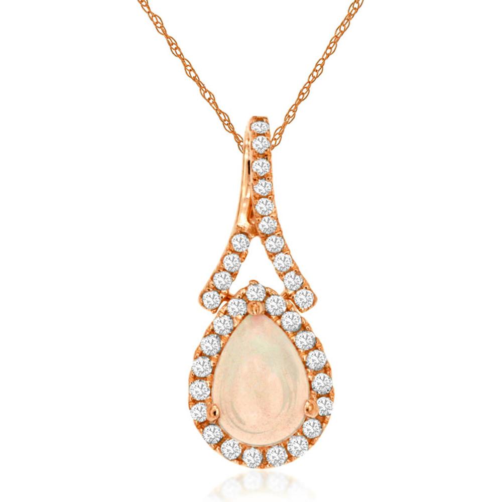 Royal 14K Rose Gold Pendant with Pear-Shaped Opal and Diamond Halo - 0.40 Carat Opal, 0.15 Carat Diamonds