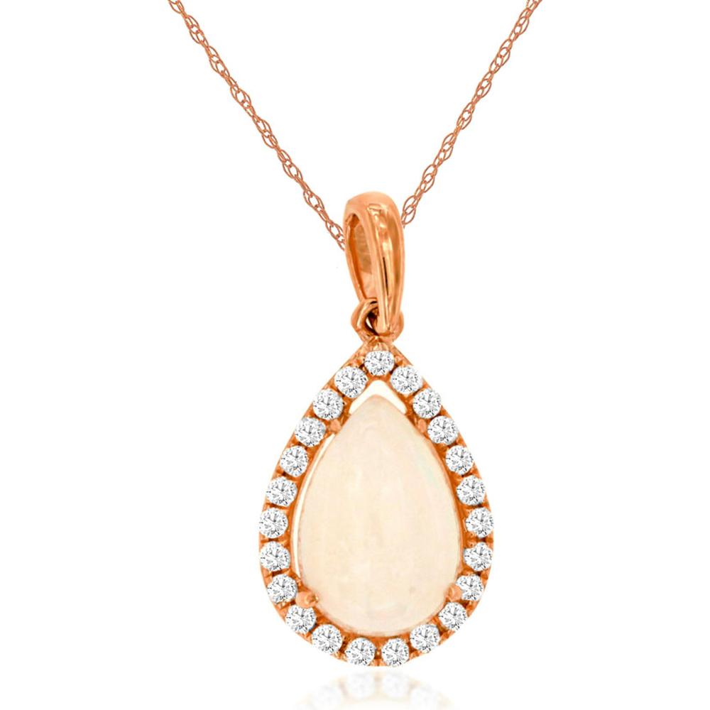 Royal 14K Rose Gold Pendant with Pear-Shaped Opal and Diamond Halo - 0.75 Carat Opal and 0.14 Carat Total Diamond Weight