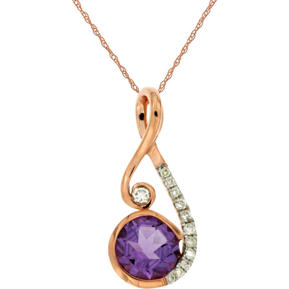Royal 14K Rose Gold Pendant with Round Amethyst and Diamond Accents - 0.83 Carat Total Gem Weight