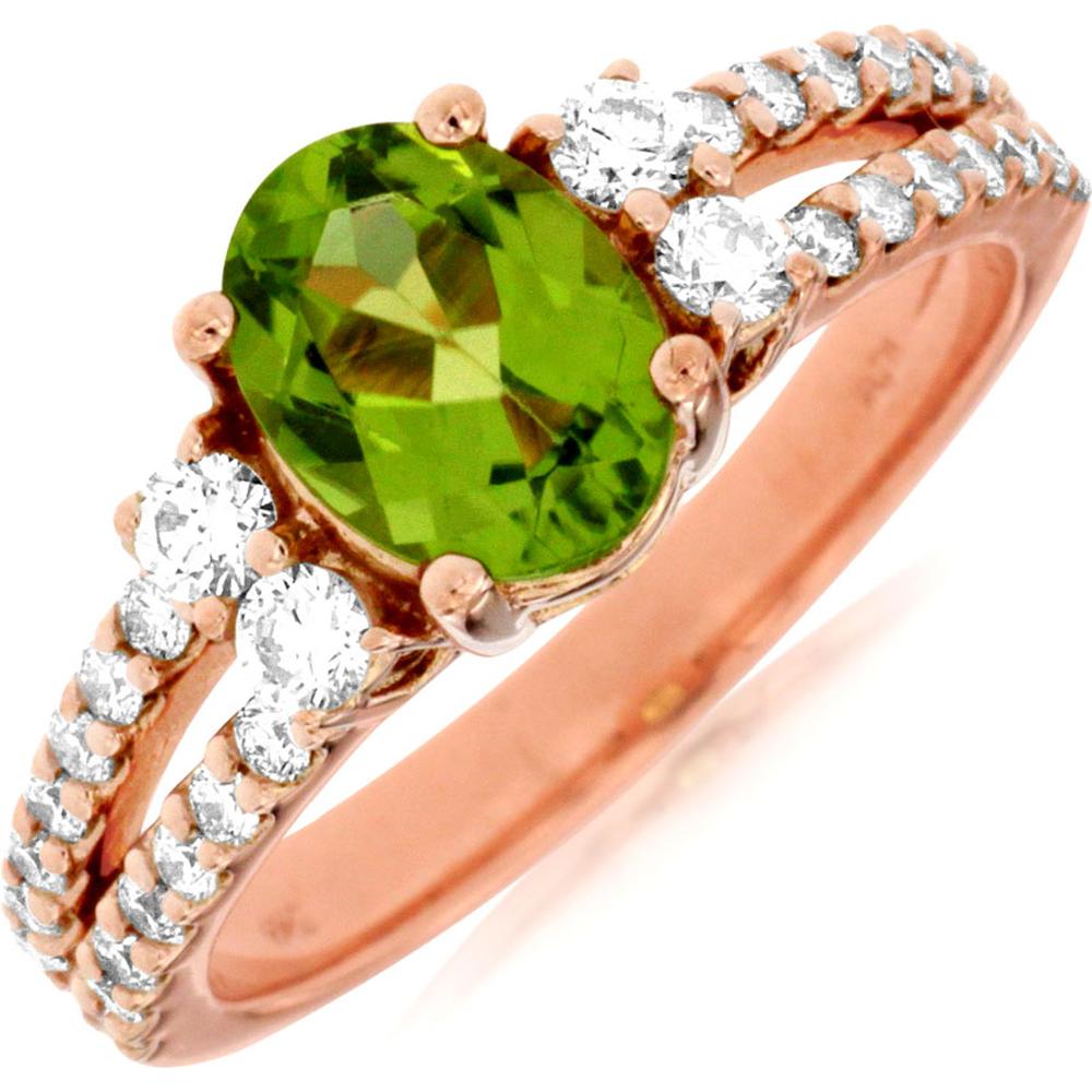 Royal 14K Rose Gold Peridot & Diamond Celestial Ring - 1.25 Carat Oval Peridot, 0.65 Carat Total Diamond Weight