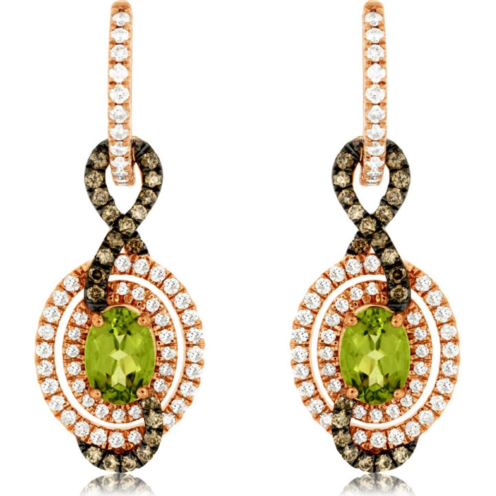 Royal 14K Rose Gold Peridot & Diamond Cluster Earrings - 1.70 Carat Peridot, 0.72 Carat Diamonds